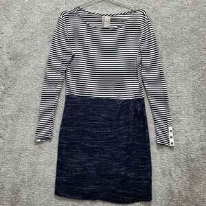 Dolan Sheath Dress Womens Medium Blue White Striped Rayon‎ Crew Neck Long Sleeve